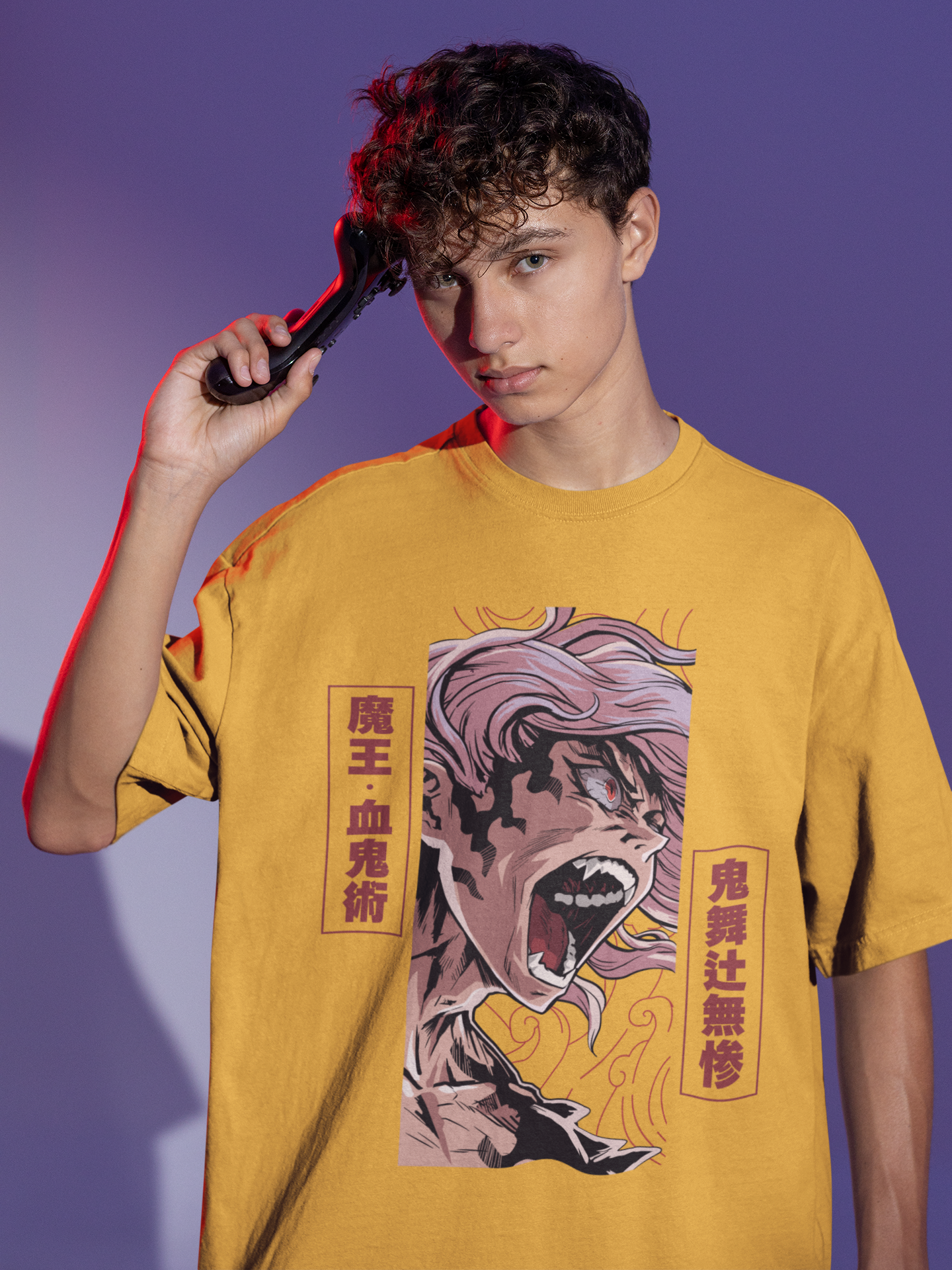 100% COTTON MUZAN KIBUTSUJI ROUND NECK OVERSIZED MUSTARD/YELLOW COLOR T-SHIRT - DEMON SLAYER