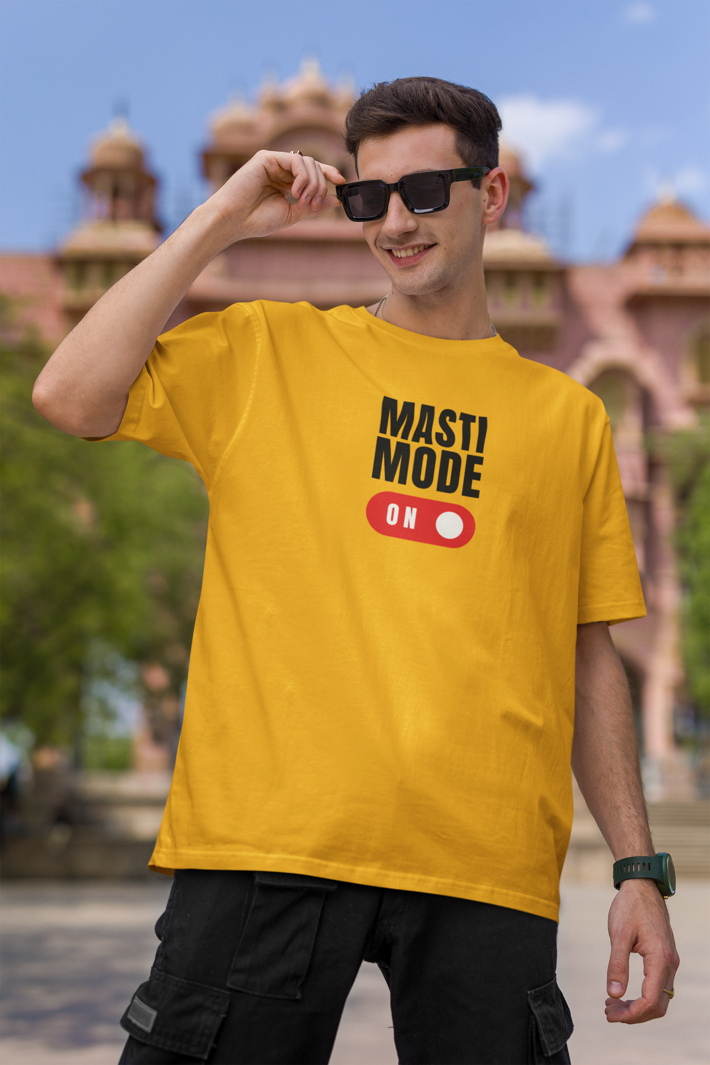 MASTI MODE MUSTARD COLOR ROUND NECK T-SHIRT (OVERSIZE FIT) - CASUAL WEAR