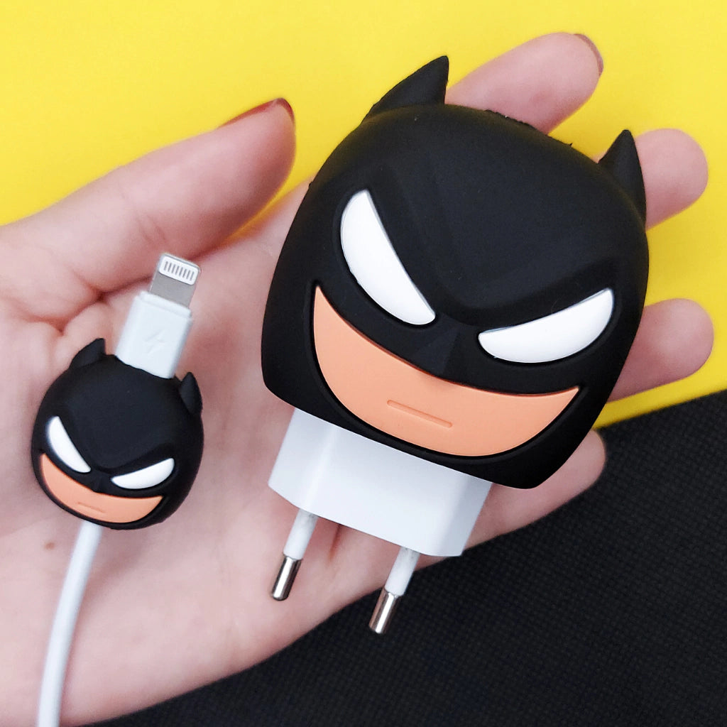 BLACK BATMAN CUTE IPHONE CHARGER COVER PROTECTION CASE (SILICONE)