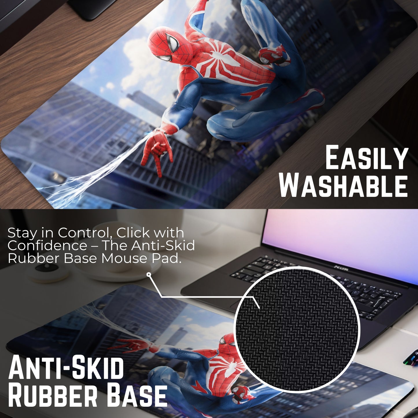 SPIDERMAN MOUSE PAD (23 x 11 INCHES) - GAMING MOUSE PAD | RUBBER BASE DESK MAT