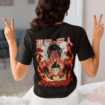 EREN YEAGER 100% COTTON REGULAR FIT BLACK T-SHIRT - ATTACK ON TITAN