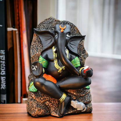 POLYRESIN AUTHENTIC GANESHA LORD GANESHA GANPATI WITH MUSHAK IDOL FIGURINE DECORATIVE SHOWPIECE