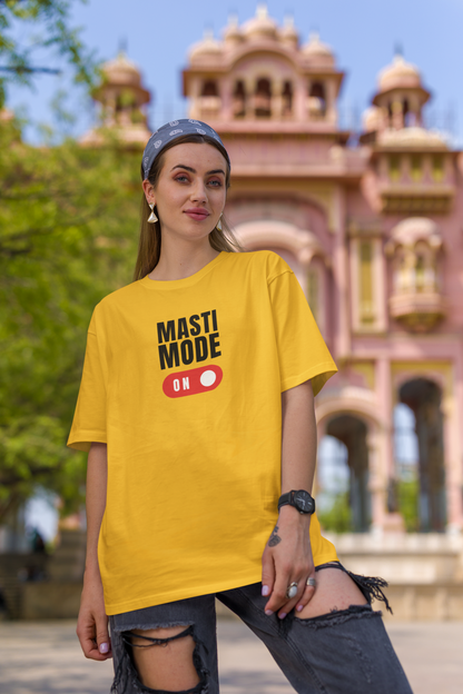 MASTI MODE MUSTARD COLOR ROUND NECK T-SHIRT (OVERSIZE FIT) - CASUAL WEAR