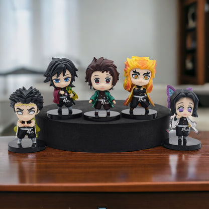 DEMONS SLAYER TANJIRO HASHIRA SET OF 5 MINI FIGURES WITH STAND - 8 CM HEIGHT (HASHIRA MINI FIGURINES)