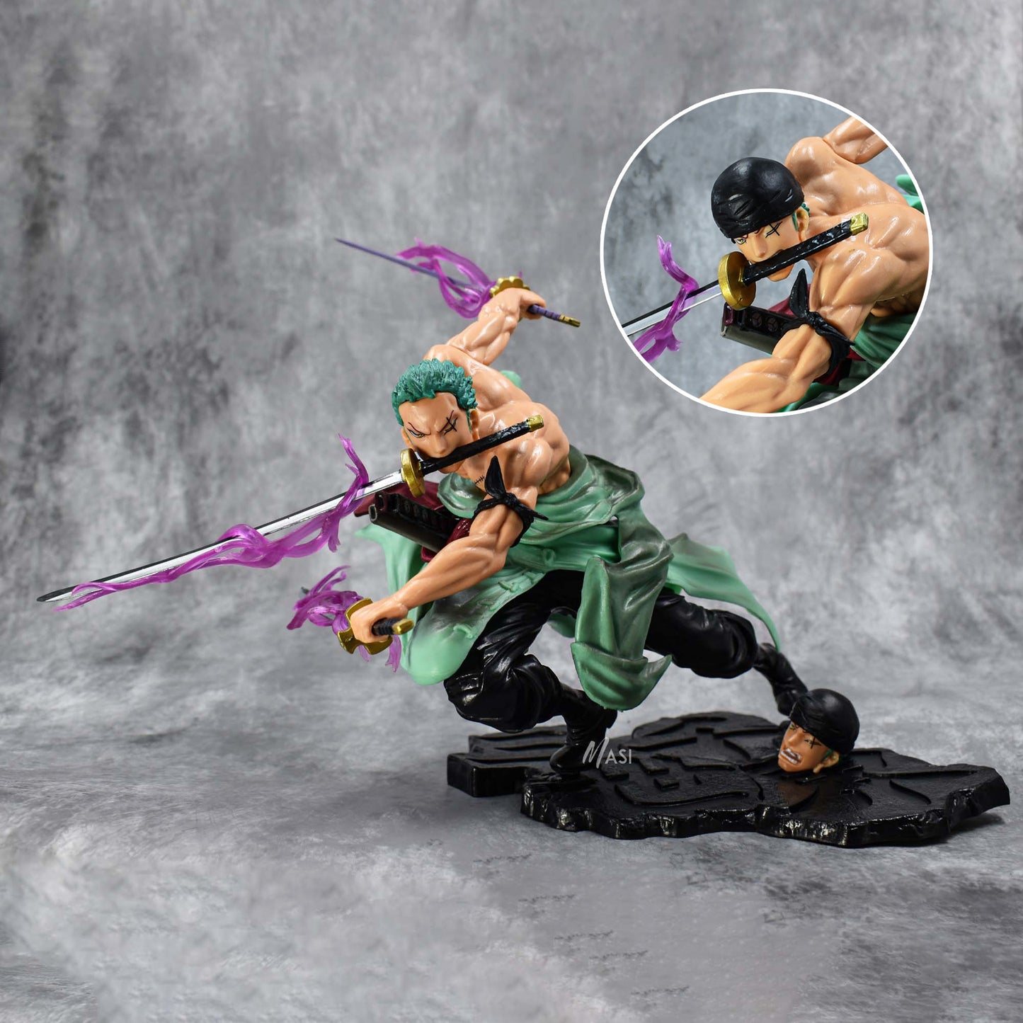 RORONOA ZORO ACTION FIGURE WITH 3 SWORDS & 2 HEADS - ONE PIECE