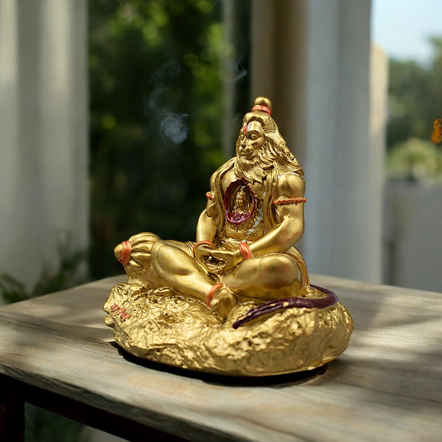 HANUMAN JI PREMIUM DETAILED MURTI/STATUE WITH SRI RAM IN HEART FOR GIFT/CAR DASHBOARD/HOME/OFFICE DECORATION (GOLDEN)