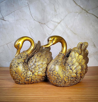 Golden Swan Love Pair – Elegant Home & Office Décor Showpiece