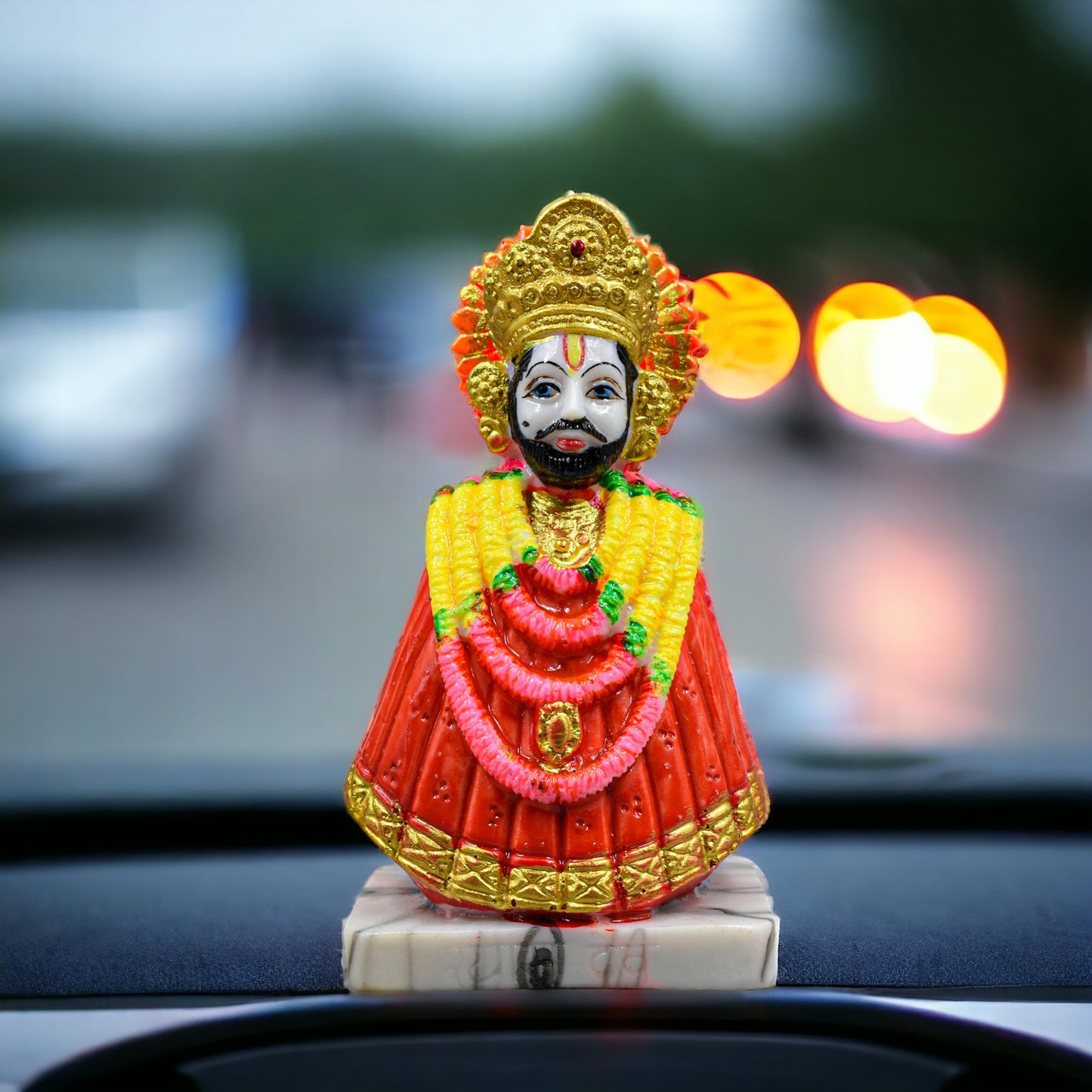 BABA KHATU SHYAM JI IDOL STATUE MURTI FOR CAR DASHBOARD/TABLE/HOME DECORATION (16 cm height)