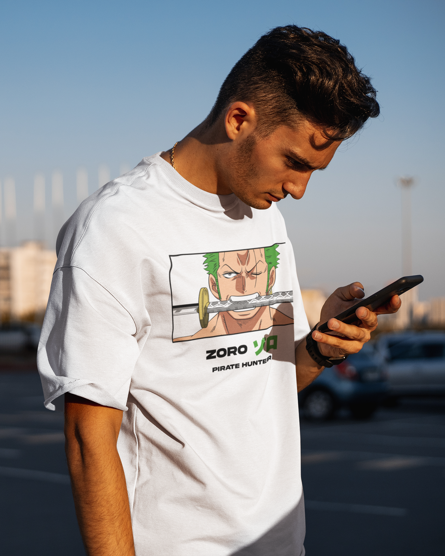 RORONOA ZORO WHITE 100% COTTON ROUND NECK T-SHIRT (OVERSIZE FIT) - ONE PIECE