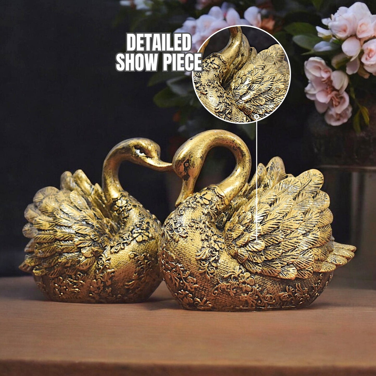 Golden Swan Love Pair – Elegant Home & Office Décor Showpiece